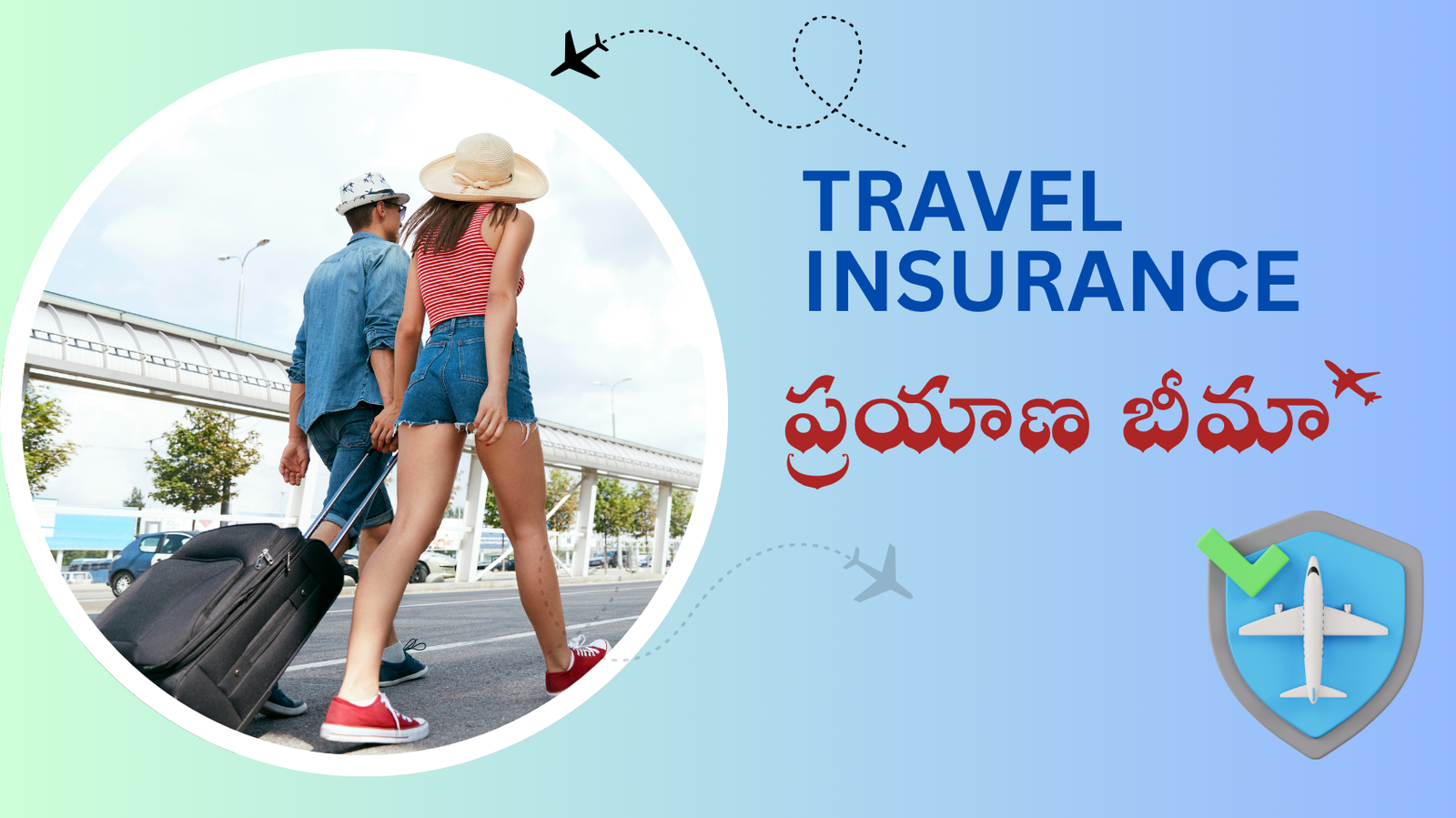 A happy traveler holding a travel insurance document at the airport, feeling secure and protected for their trip